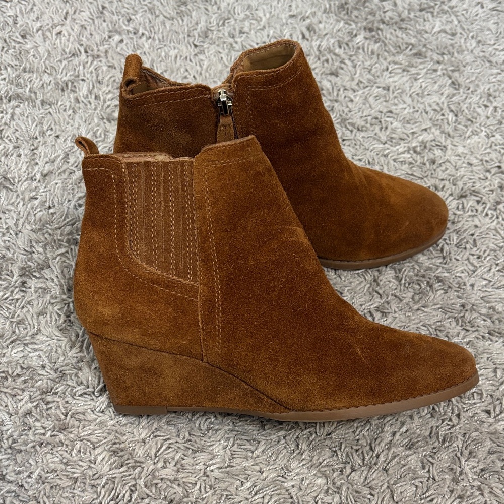 Franco Sarto Brown Suede Wedge Ankle Boots